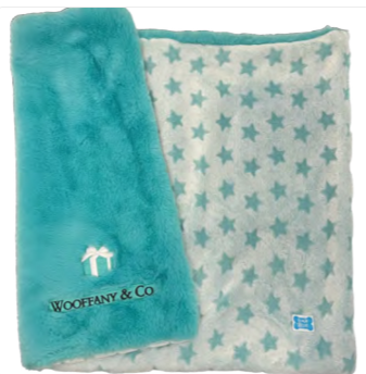 Woofany & Co Blue Box Embroidery Plush Blanket